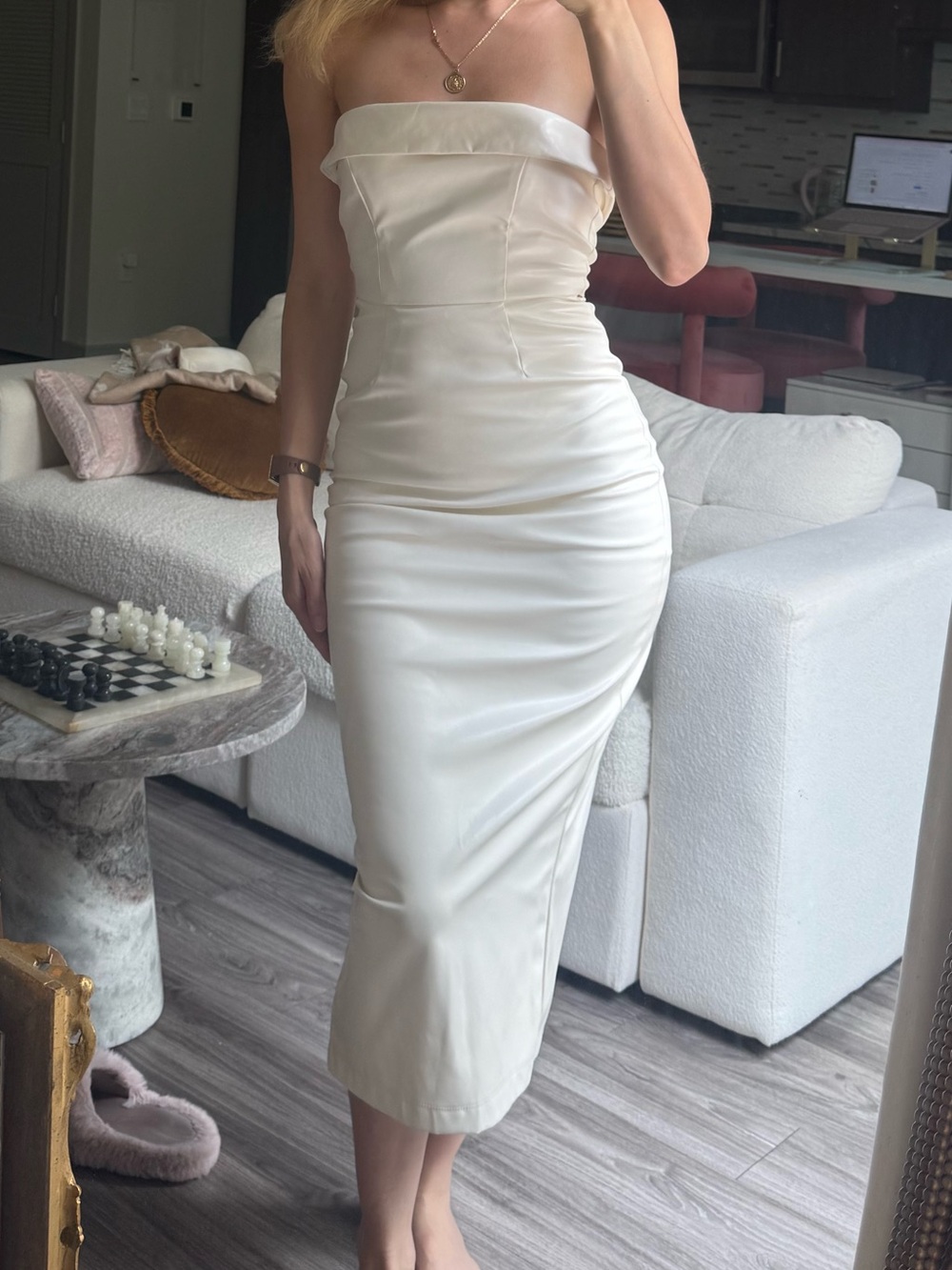 Nookie Leona Sold Out Strapless Ivory Midi Dress S | Quiet Luxury Old Money